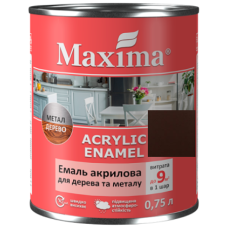 Емаль акрилова для дерева та металу, шоколад шовковисто-мат. TM Maxima -0.75л