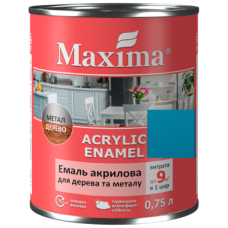 Емаль акрилова для дерева та металу, морська хвиля шовковисто-мат. TM Maxima -0.75л