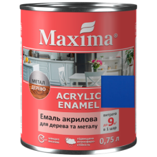 Емаль акрилова для дерева та металу, сапфір шовковисто-мат. TM Maxima -0.75л