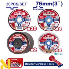 Набір відрізних та шліфувальних дисків  EMTOP ECGD07630, 30шт