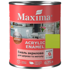 Емаль акрилова для дерева та металу, лайм шовковисто-мат. TM Maxima -0.75л