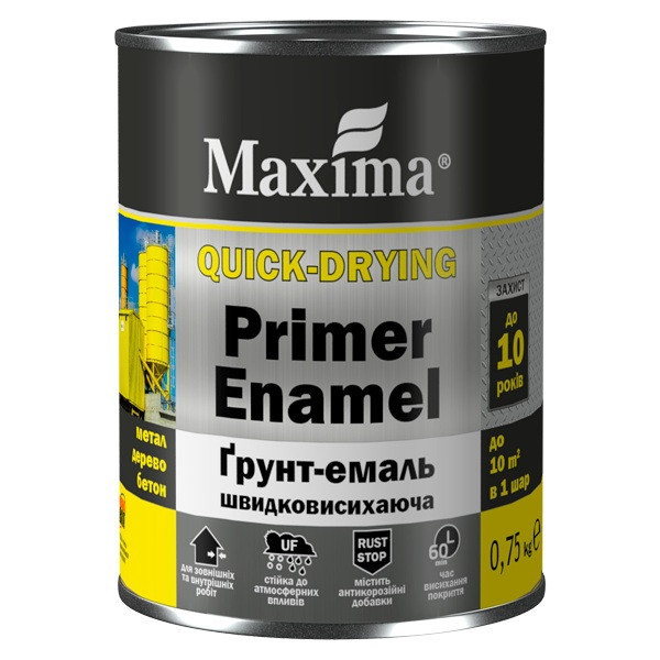 Грунт- емаль 3 в 1 швидковисохаюча чорна матова ТM Maxima 0,75кг