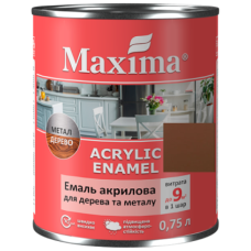 Емаль акрилова для дерева та металу, горіх шовковисто-мат. TM Maxima -0.75л
