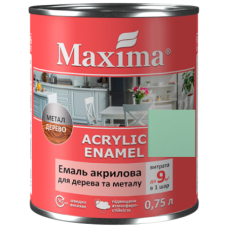 Емаль акрилова для дерева та металу, м'ятний шовковисто-мат. TM Maxima -0.75л