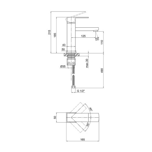 Змішувач для раковини низький KUBIS 001F,NICKEL (k35)  LDKUB001NKS28534 Lidz