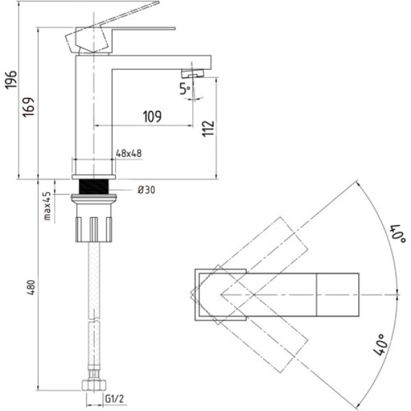 Змішувач для раковини низький Helix 001F, Nickel (k35) Lidz