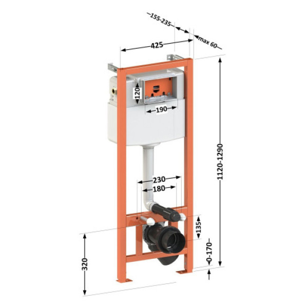 Інсталяція Qtap Nest ST для підвісного унітазу 1120/1290х425х155/235мм